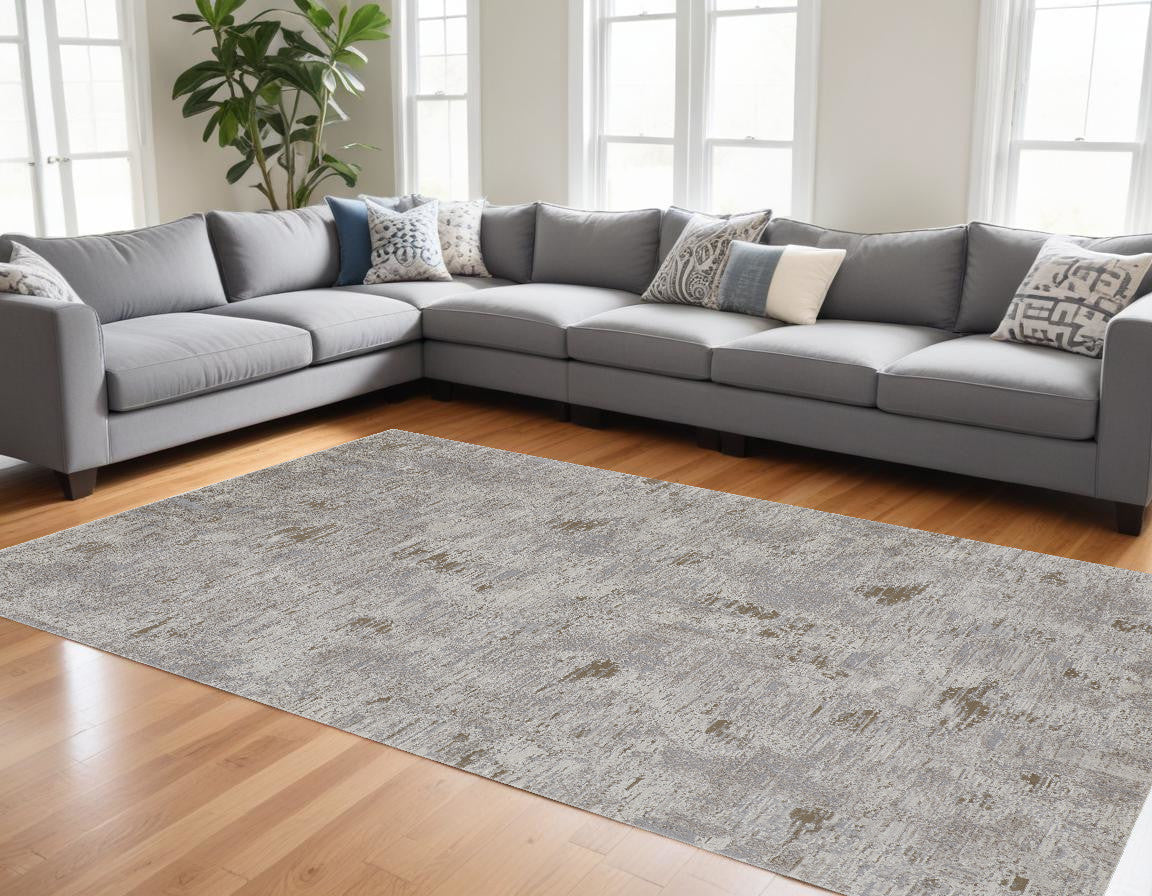 12 x 15 Gray & Ivory Power Loom Distressed Rug