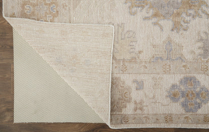 4 x 6 Ivory Tan & Blue Floral Hand Knotted Stain Resistant Rug