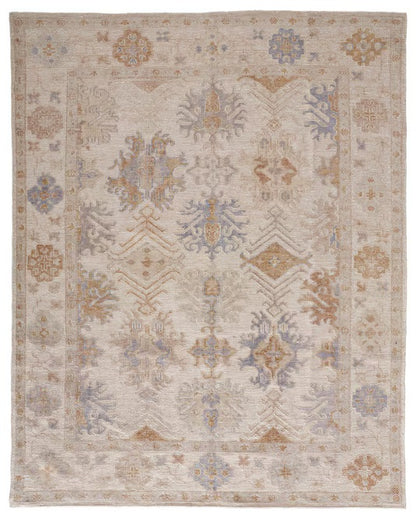 4 x 6 Ivory Tan & Blue Floral Hand Knotted Stain Resistant Rug