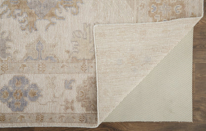 8 x 10 Ivory Tan & Blue Floral Hand Knotted Stain Resistant Rug