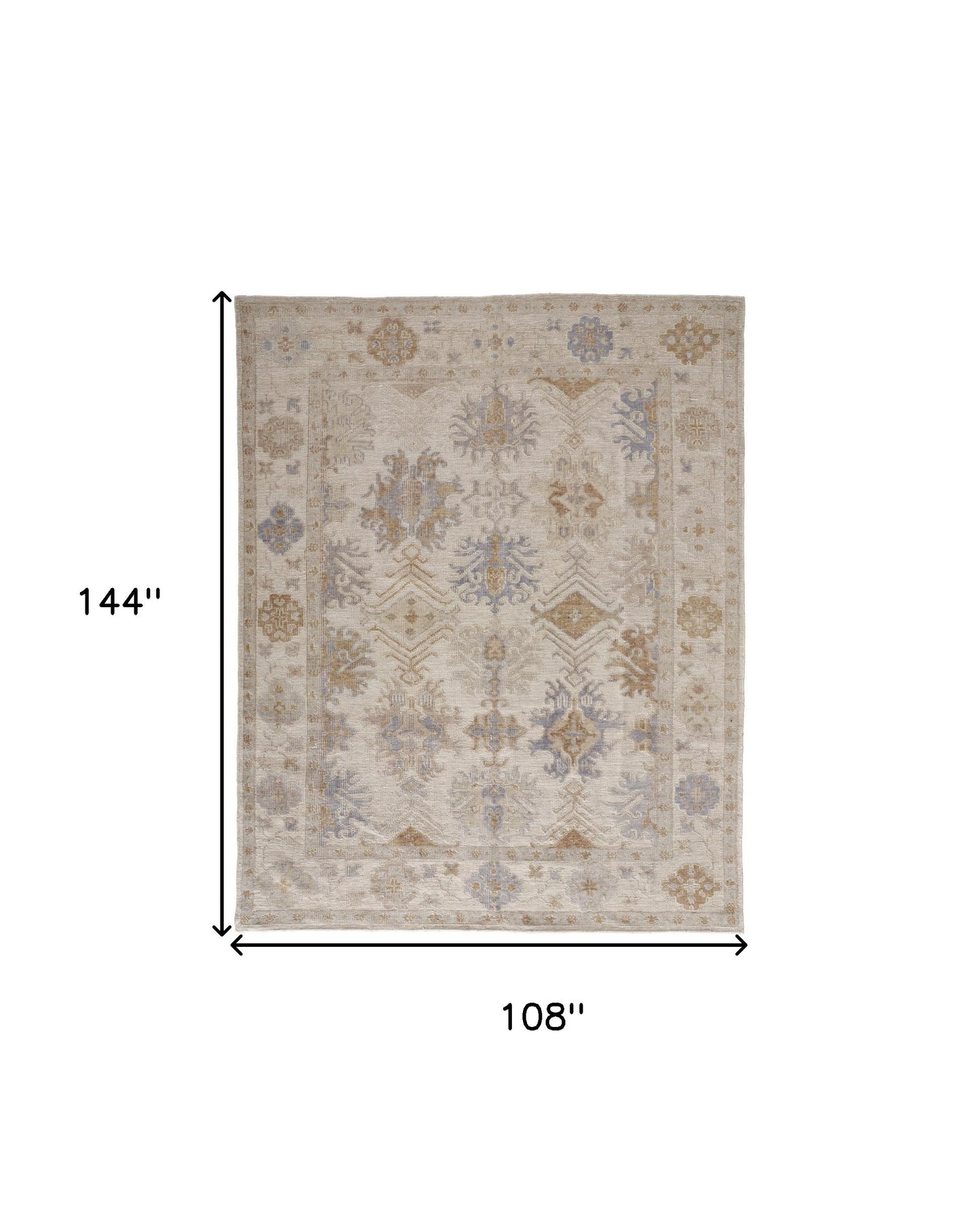 9 x 12 Ivory Tan & Blue Floral Hand Knotted Stain Resistant Rug