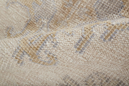 9 x 12 Ivory Tan & Blue Floral Hand Knotted Stain Resistant Rug
