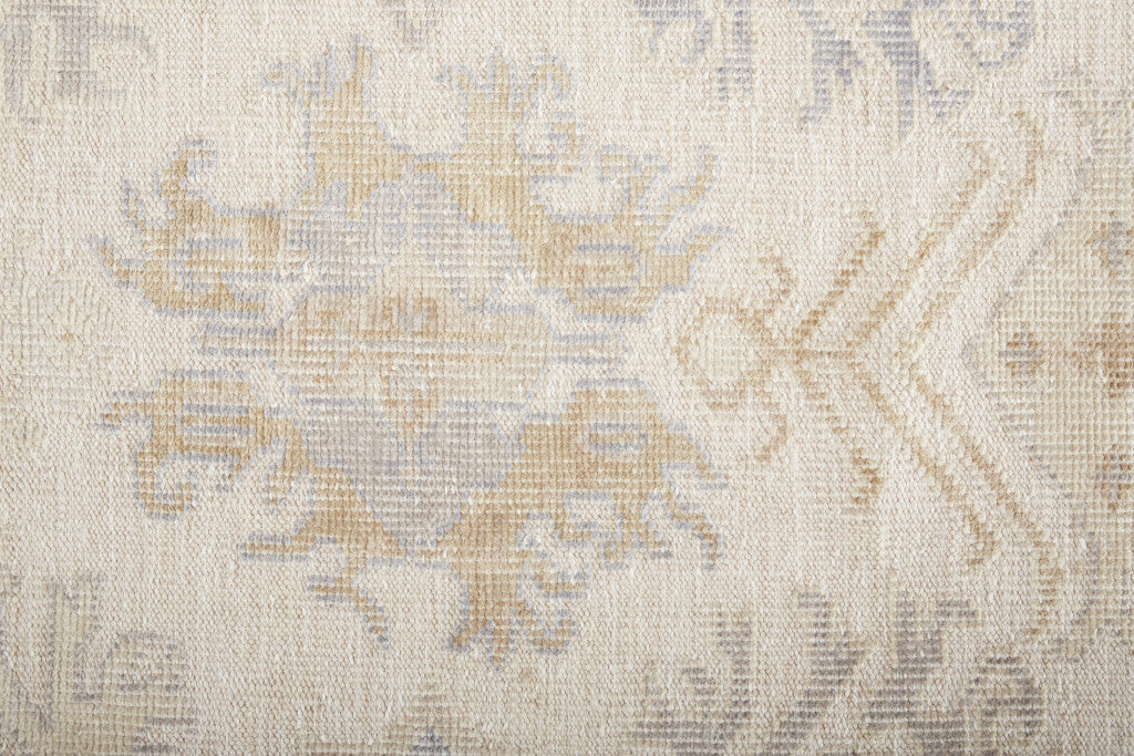9 x 12 Ivory Tan & Blue Floral Hand Knotted Stain Resistant Rug