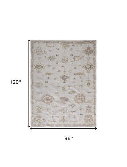 8 x 10 Ivory & Orange Floral Hand Knotted Stain Resistant Rug