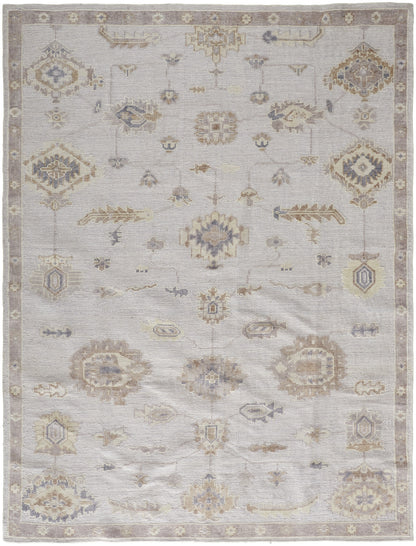 9 x 12 Ivory & Orange Floral Hand Knotted Stain Resistant Rug