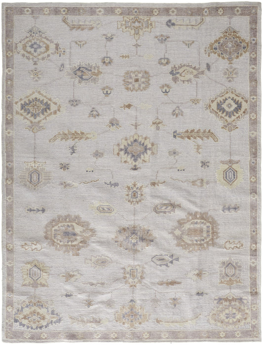 9 x 12 Ivory & Orange Floral Hand Knotted Stain Resistant Rug