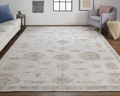 9 x 12 Ivory & Orange Floral Hand Knotted Stain Resistant Rug