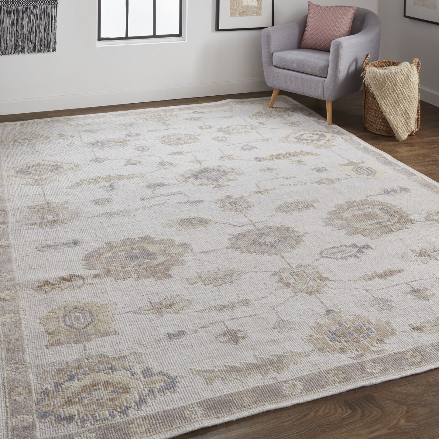 9 x 12 Ivory & Orange Floral Hand Knotted Stain Resistant Rug