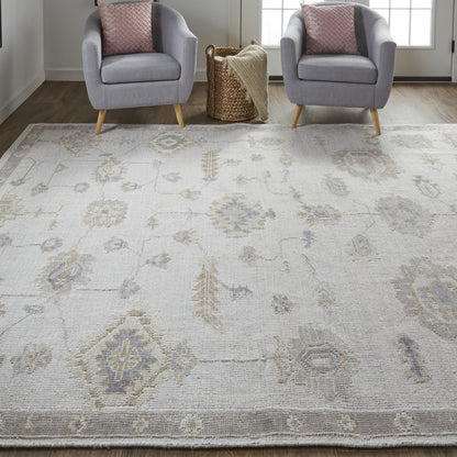 9 x 12 Ivory & Orange Floral Hand Knotted Stain Resistant Rug