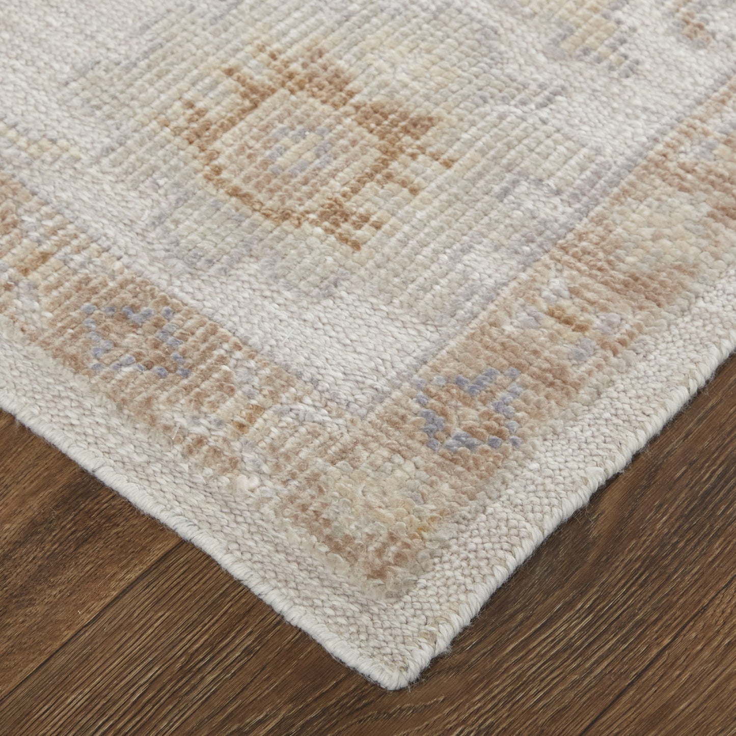 9 x 12 Ivory & Orange Floral Hand Knotted Stain Resistant Rug