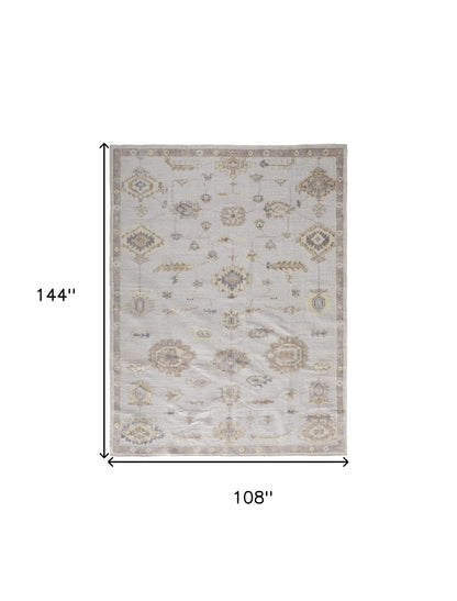 9 x 12 Ivory & Orange Floral Hand Knotted Stain Resistant Rug