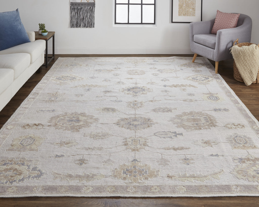 12 x 15 Ivory & Orange Floral Hand Knotted Stain Resistant Rug