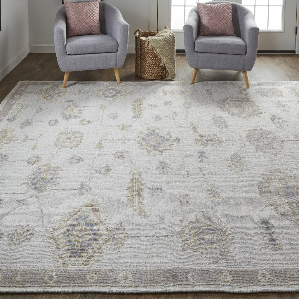 12 x 15 Ivory & Orange Floral Hand Knotted Stain Resistant Rug