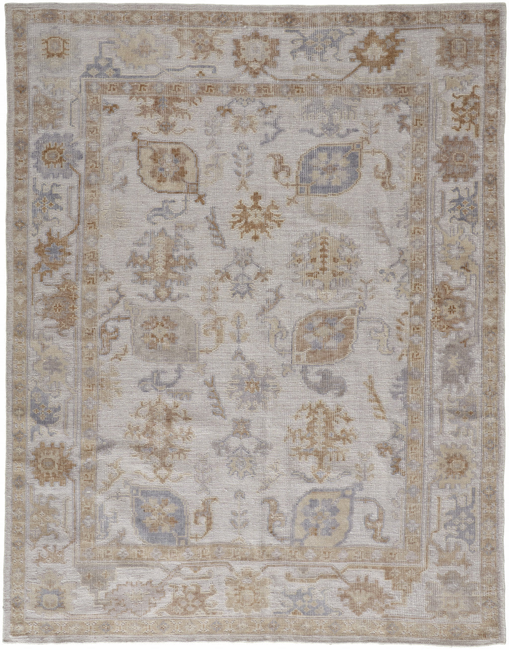 8 x 10 Ivory & Tan Floral Hand Knotted Stain Resistant Rug