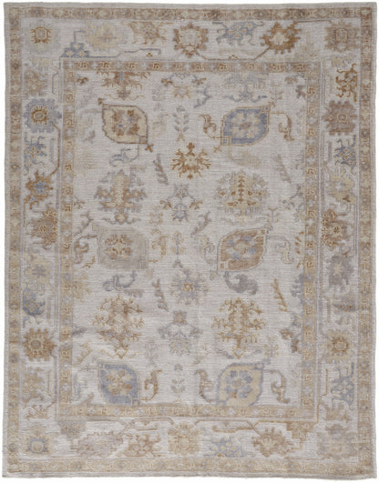 8 x 10 Ivory & Tan Floral Hand Knotted Stain Resistant Rug