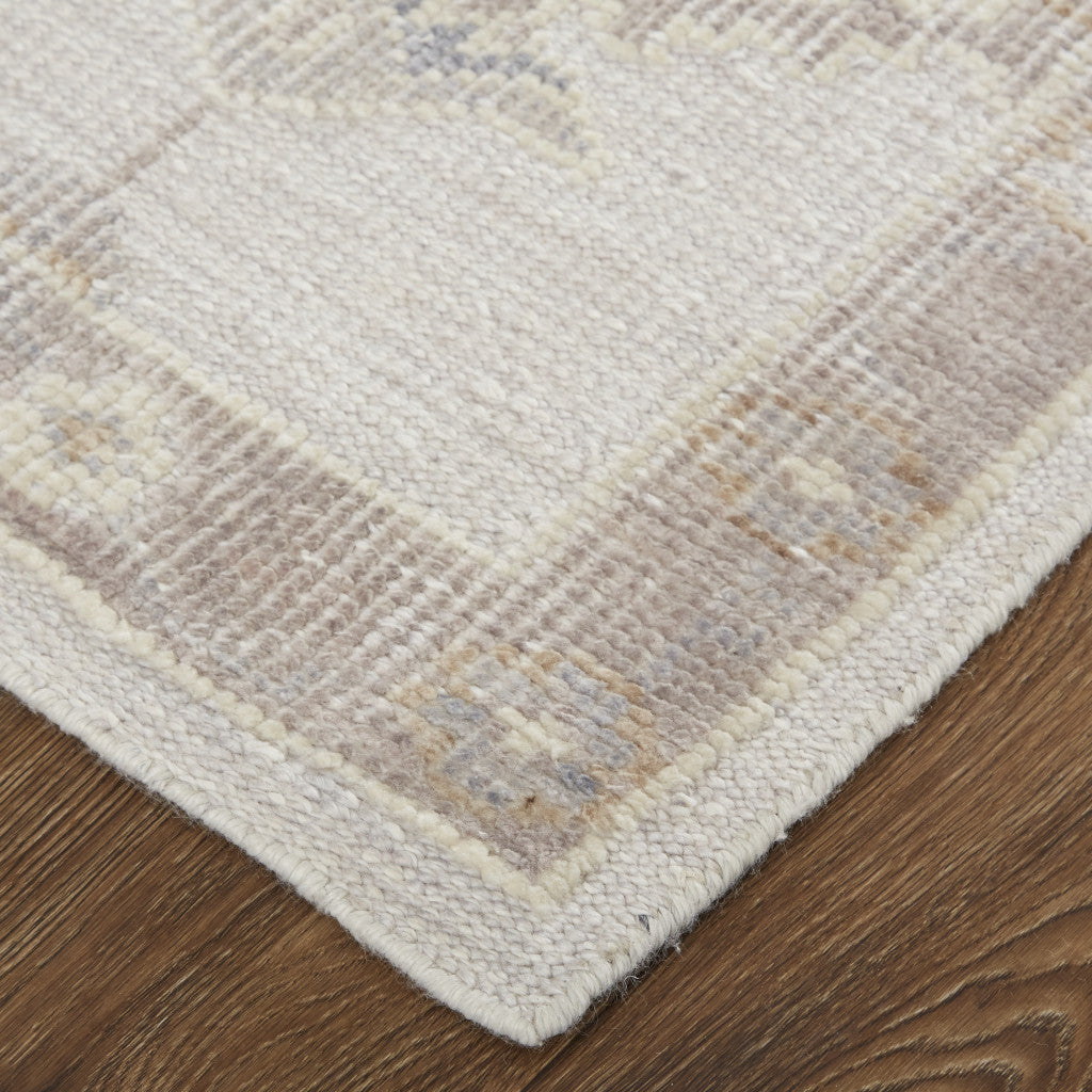8 x 10 Ivory & Tan Floral Hand Knotted Stain Resistant Rug