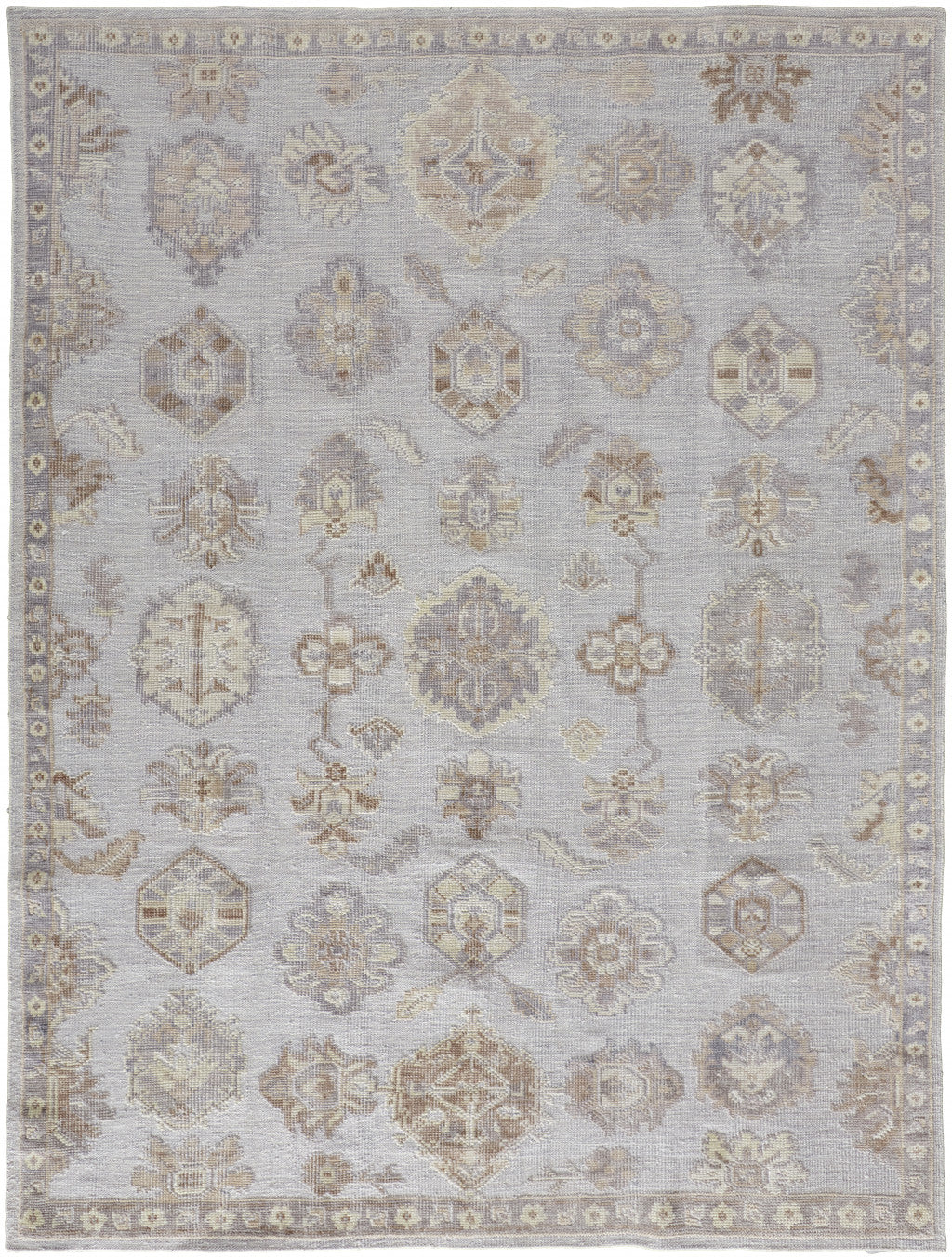 9 x 12 Ivory Silver & Tan Floral Hand Knotted Stain Resistant Rug