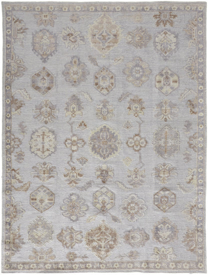 9 x 12 Ivory Silver & Tan Floral Hand Knotted Stain Resistant Rug