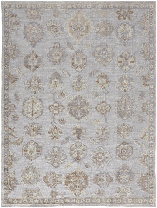 9 x 12 Ivory Silver & Tan Floral Hand Knotted Stain Resistant Rug