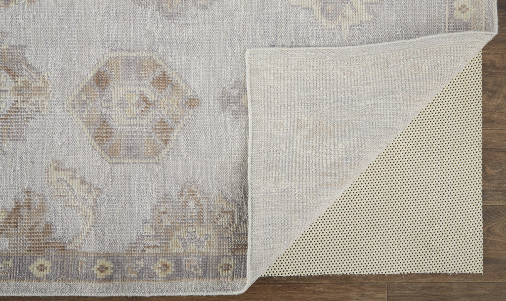 9 x 12 Ivory Silver & Tan Floral Hand Knotted Stain Resistant Rug