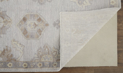 9 x 12 Ivory Silver & Tan Floral Hand Knotted Stain Resistant Rug