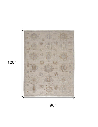 8 x 10 Tan & Brown Floral Hand Knotted Stain Resistant Rug