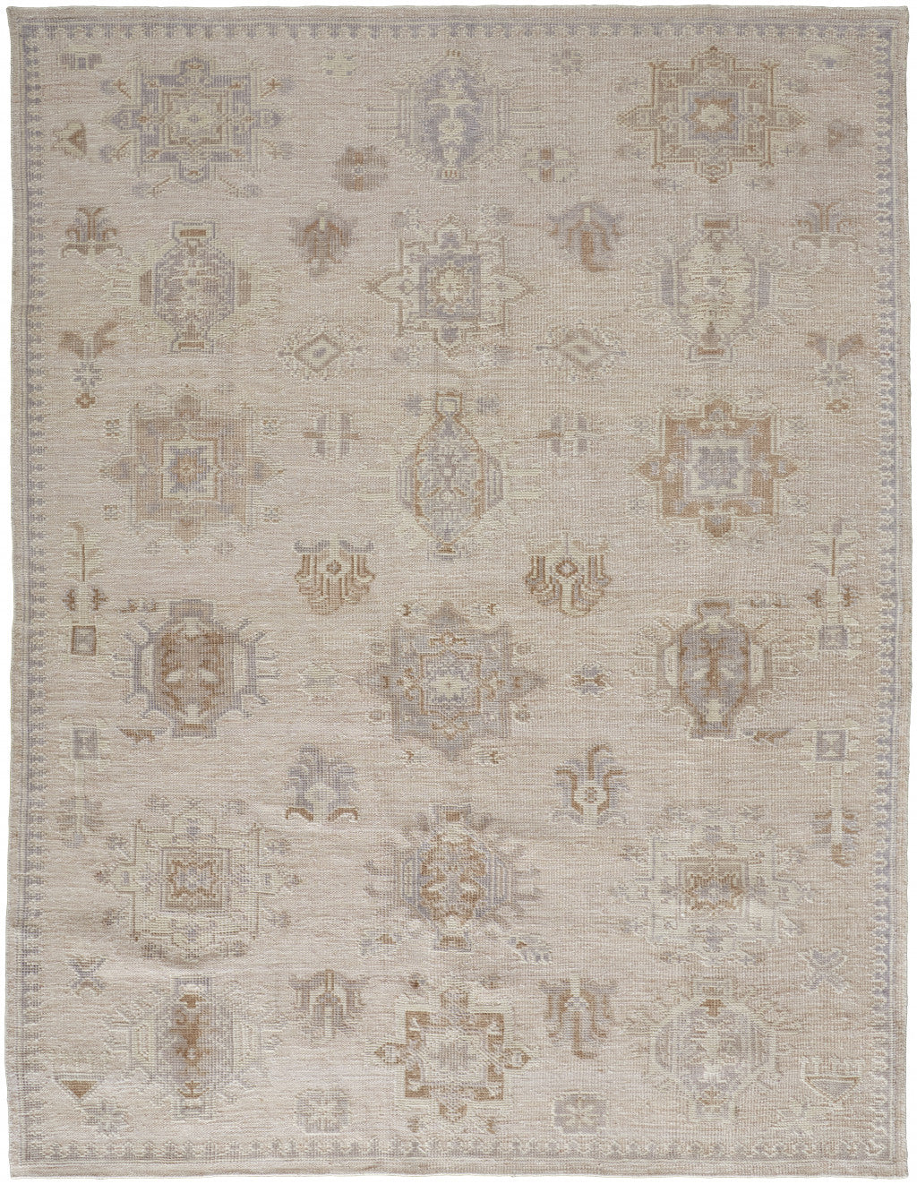 9 x 12 Tan & Brown Floral Hand Knotted Stain Resistant Rug