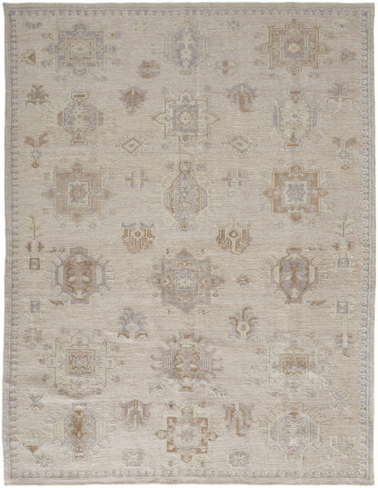 9 x 12 Tan & Brown Floral Hand Knotted Stain Resistant Rug