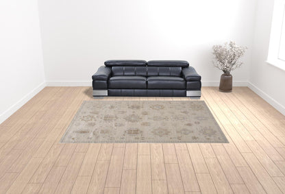 9 x 12 Tan & Brown Floral Hand Knotted Stain Resistant Rug
