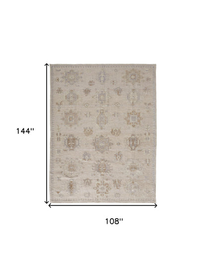 9 x 12 Tan & Brown Floral Hand Knotted Stain Resistant Rug