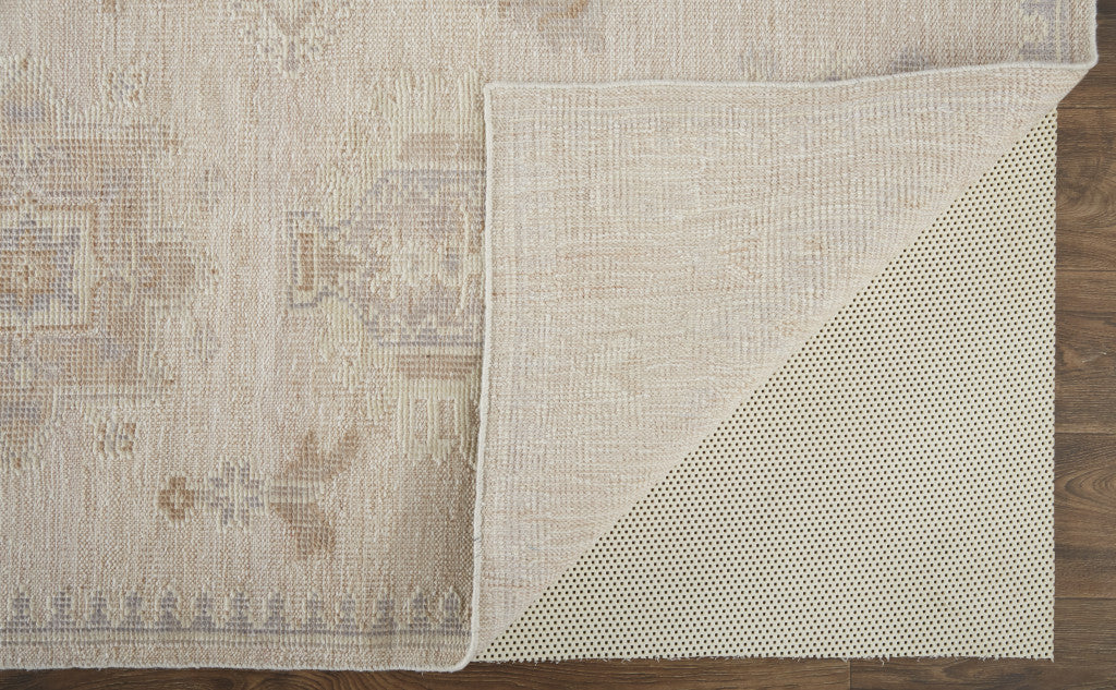 9 x 12 Tan & Brown Floral Hand Knotted Stain Resistant Rug