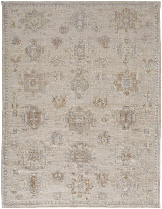 12 x 15 Tan & Brown Floral Hand Knotted Stain Resistant Rug