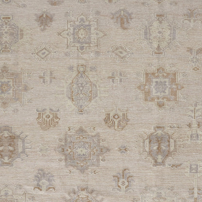 12 x 15 Tan & Brown Floral Hand Knotted Stain Resistant Rug