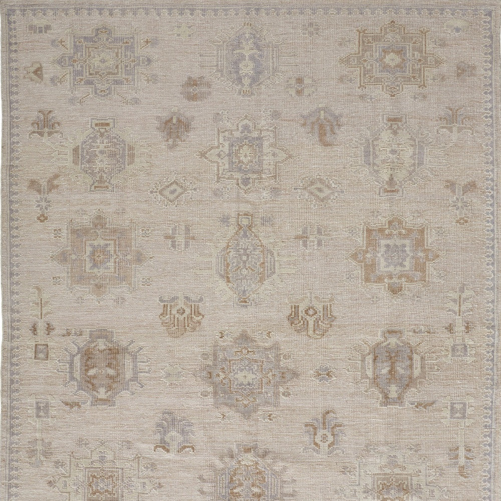 12 x 15 Tan & Brown Floral Hand Knotted Stain Resistant Rug