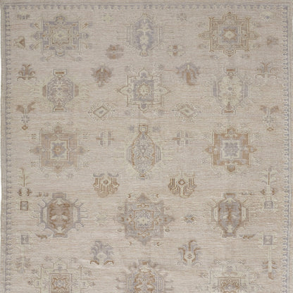 12 x 15 Tan & Brown Floral Hand Knotted Stain Resistant Rug