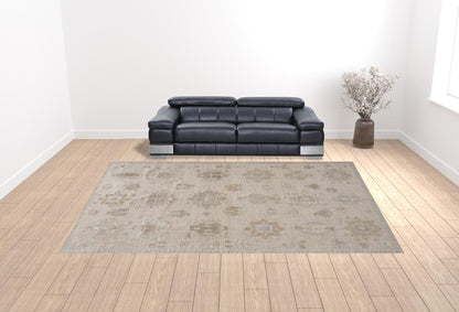 12 x 15 Tan & Brown Floral Hand Knotted Stain Resistant Rug