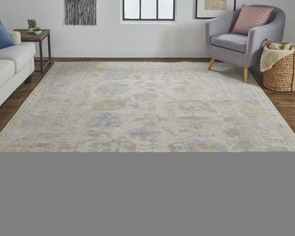 8 x 10 Blue & Ivory Floral Hand Knotted Rug