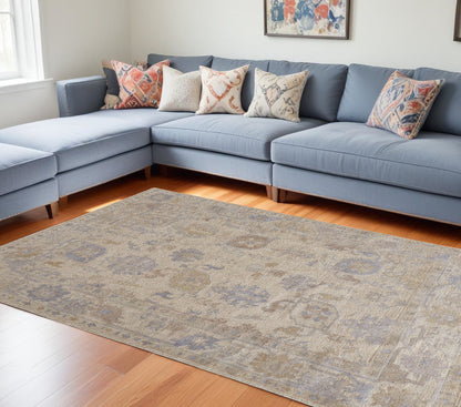 8 x 10 Blue & Ivory Floral Hand Knotted Rug