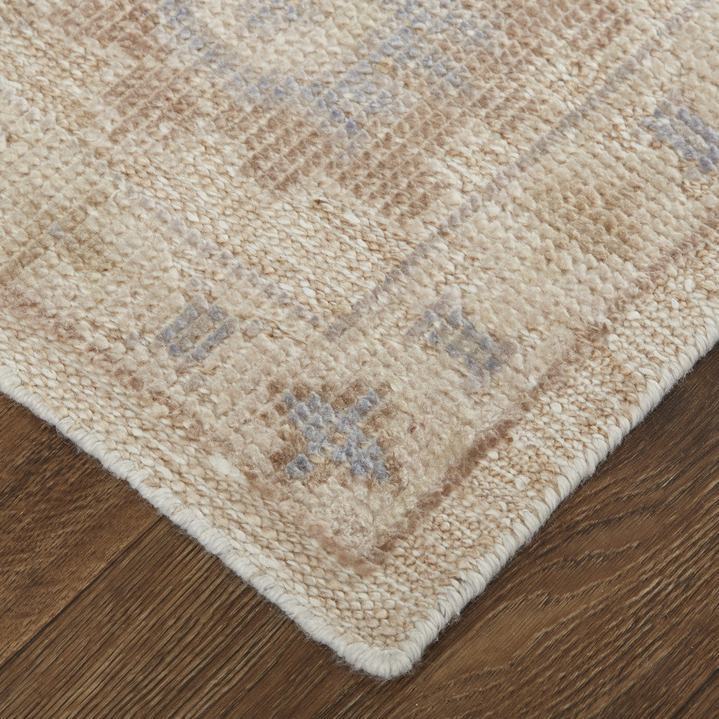 9 x 12 Tan Orange & Blue Floral Hand Knotted Stain Resistant Rug