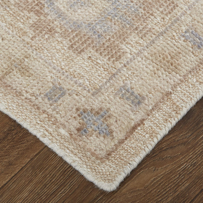 9 x 12 Tan Orange & Blue Floral Hand Knotted Stain Resistant Rug