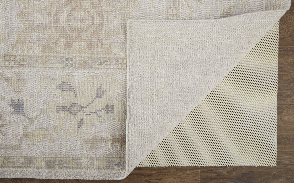 4 x 6 Tan Ivory & Orange Floral Hand Knotted Stain Resistant Rug