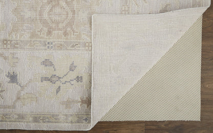 4 x 6 Tan Ivory & Orange Floral Hand Knotted Stain Resistant Rug