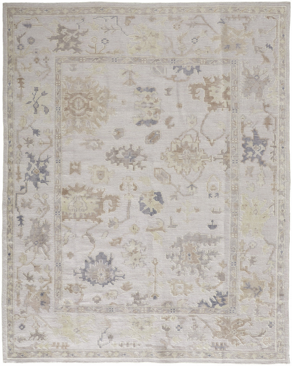 9 x 12 Tan Ivory & Orange Floral Hand Knotted Stain Resistant Rug