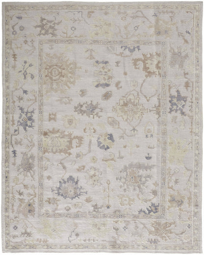 9 x 12 Tan Ivory & Orange Floral Hand Knotted Stain Resistant Rug