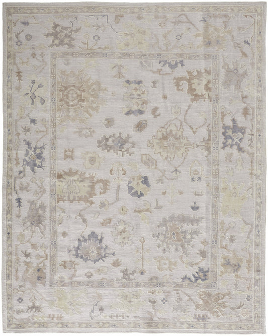 9 x 12 Tan Ivory & Orange Floral Hand Knotted Stain Resistant Rug