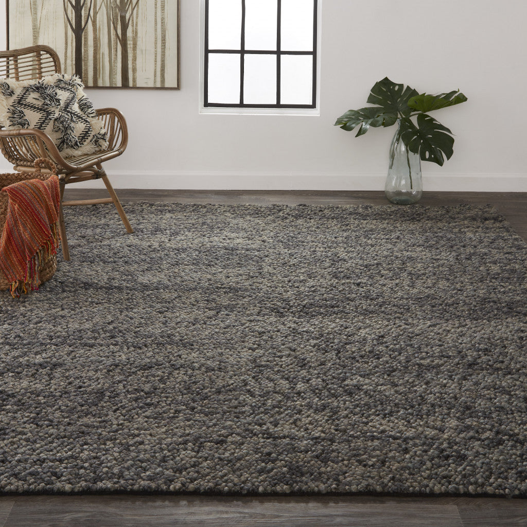 10 x 13 Gray Taupe & Black Wool Hand Woven Stain Resistant Rug