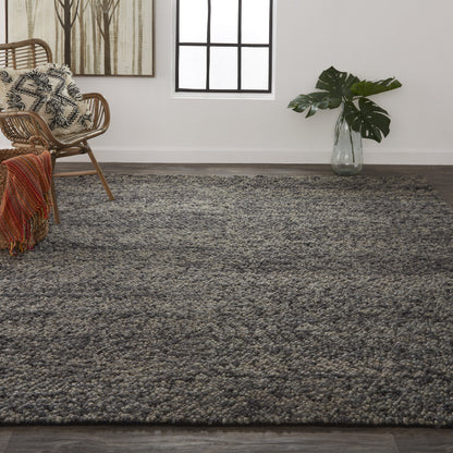 10 x 13 Gray Taupe & Black Wool Hand Woven Stain Resistant Rug