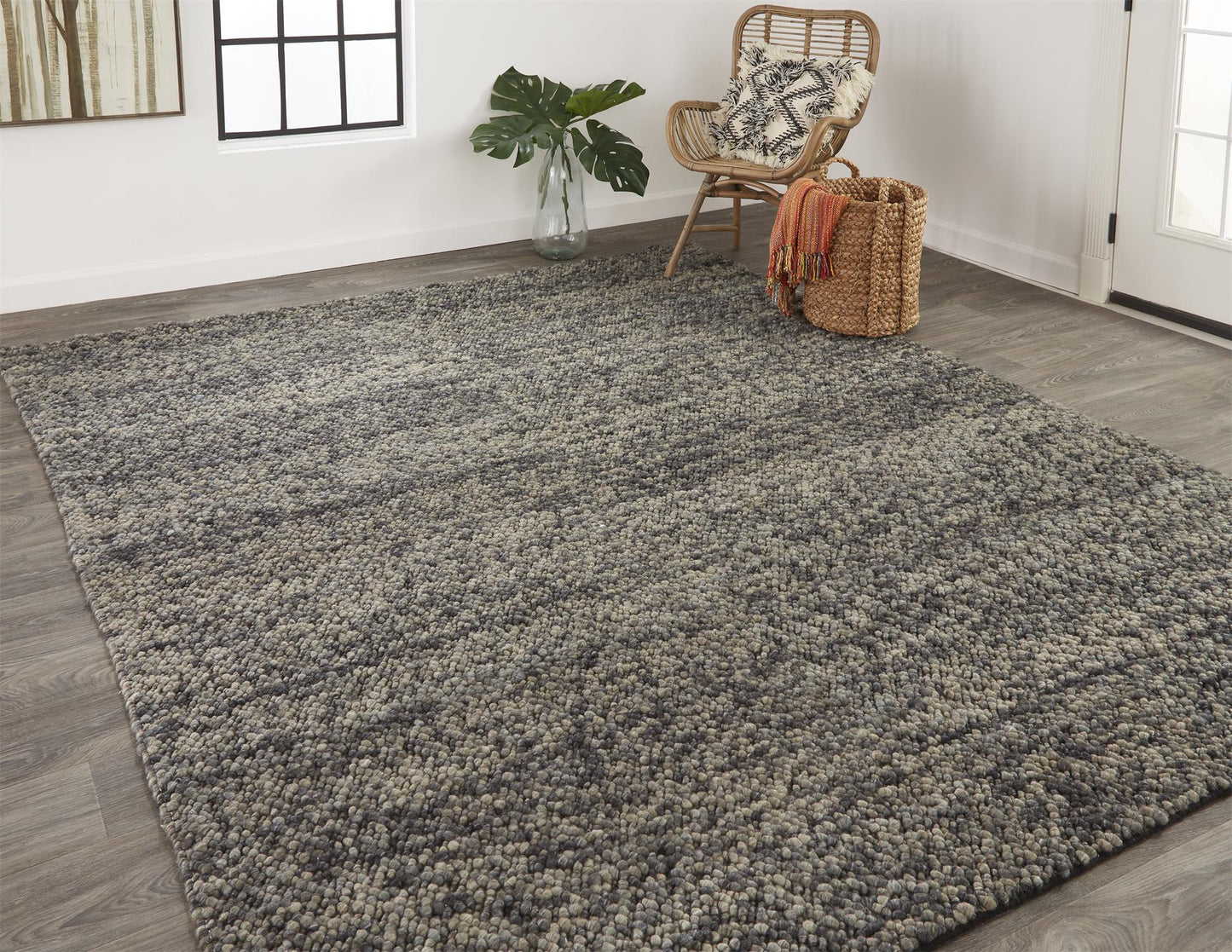10 x 13 Gray Taupe & Black Wool Hand Woven Stain Resistant Rug