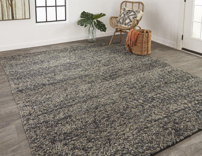 10 x 13 Gray Taupe & Black Wool Hand Woven Stain Resistant Rug