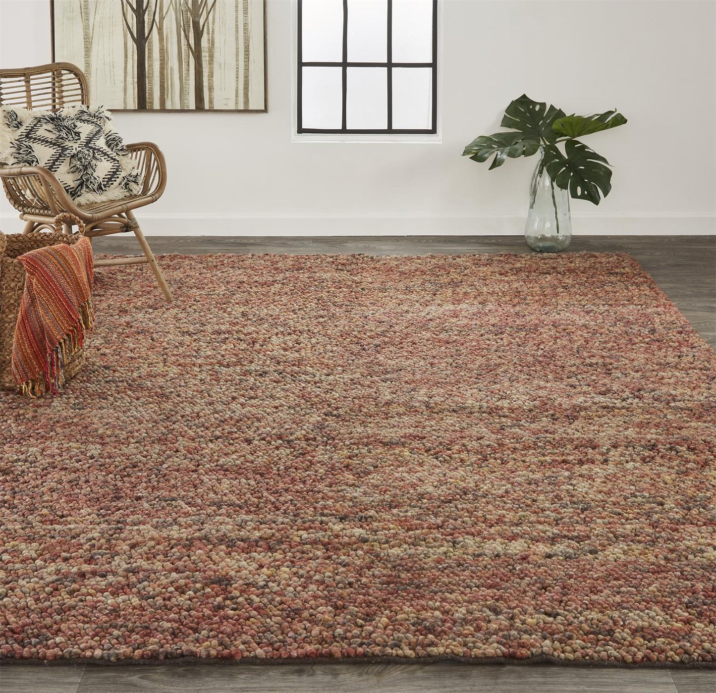 10 x 13 Orange Red Wool Hand Woven Distressed Rug